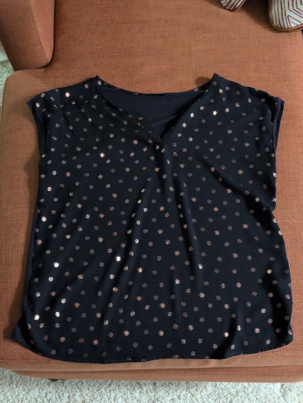 Papermoon Navy Blue Metallic Dot Cap Sleeve Blouse